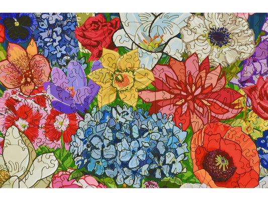 A closeup of the front of the puzzle, Abundance, showing the detail in the pieces.