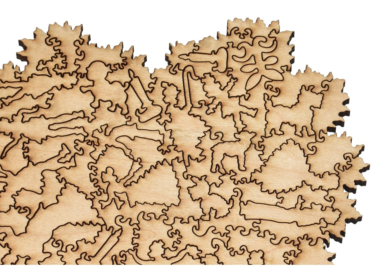 A closeup of the back of the puzzle, At the Heart of It, showing the detail in the pieces.