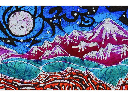 A closeup of the front of the puzzle, Black Canyon, showing the detail in the pieces.