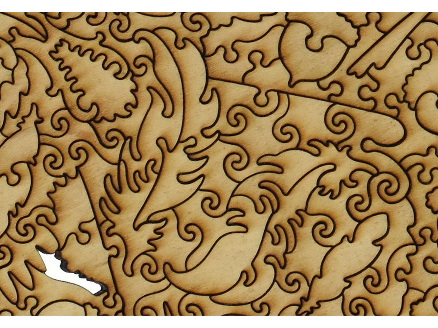 A closeup of the back of the puzzle, Blue Jay, showing the detail in the pieces.