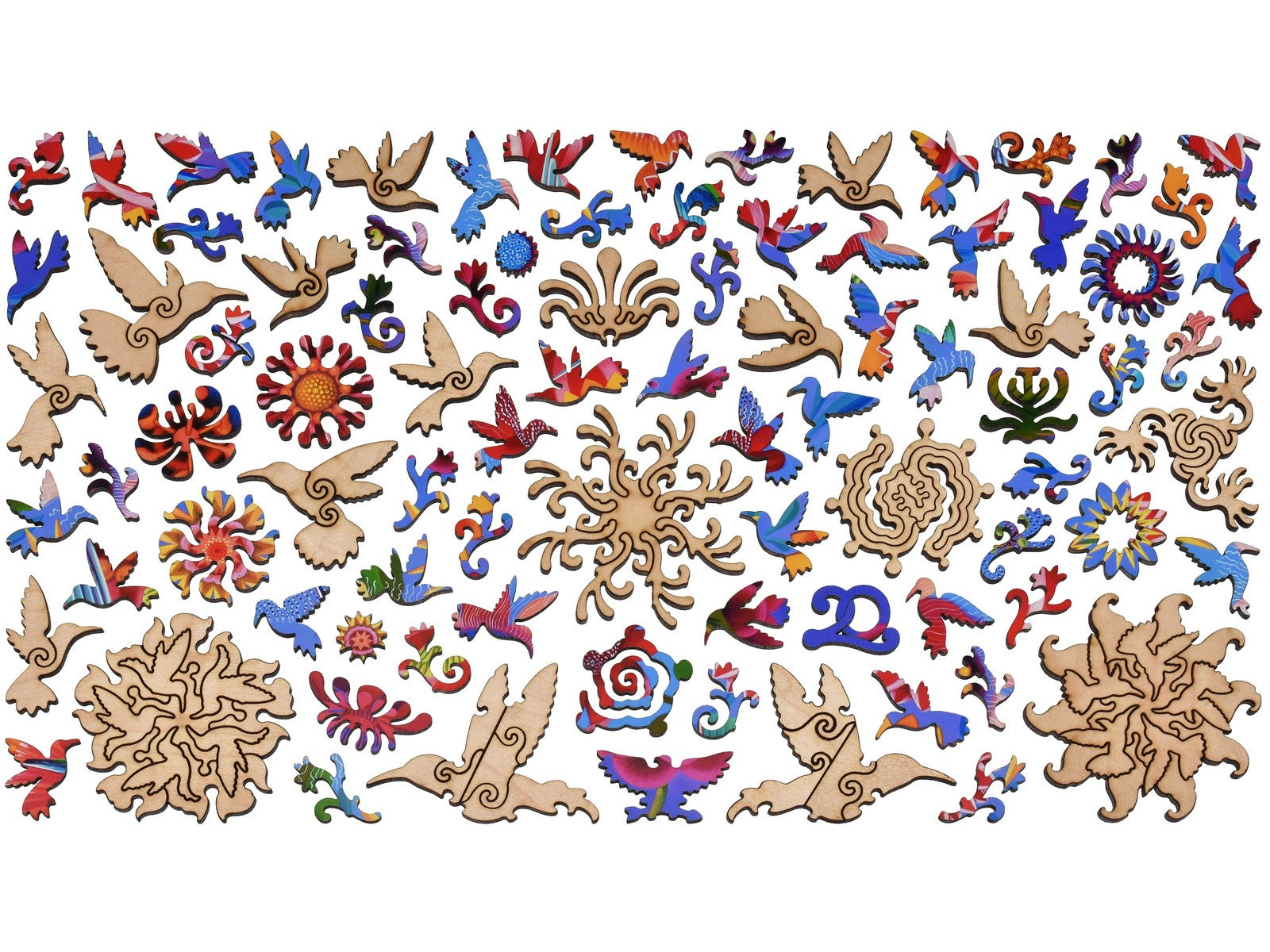 The whimsy pieces that can be found in the puzzle, A Charm of Hummingbirds.