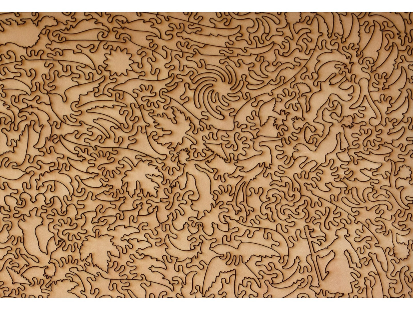 A closeup of the back of the puzzle, Chiyogami Chrysanthemums, showing the detail in the pieces.