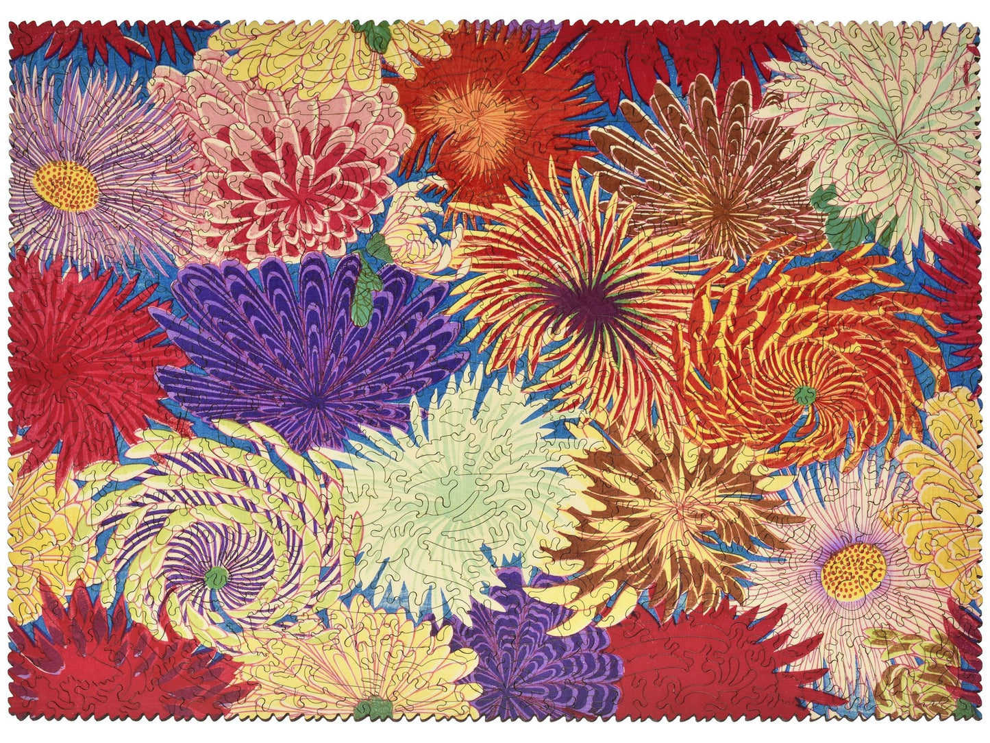 The front of the puzzle, Chiyogami Chrysanthemums.