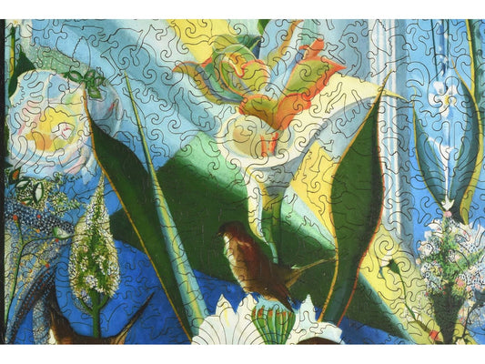 A closeup of the front of the puzzle, Dance of Spring, showing the detail in the pieces.
