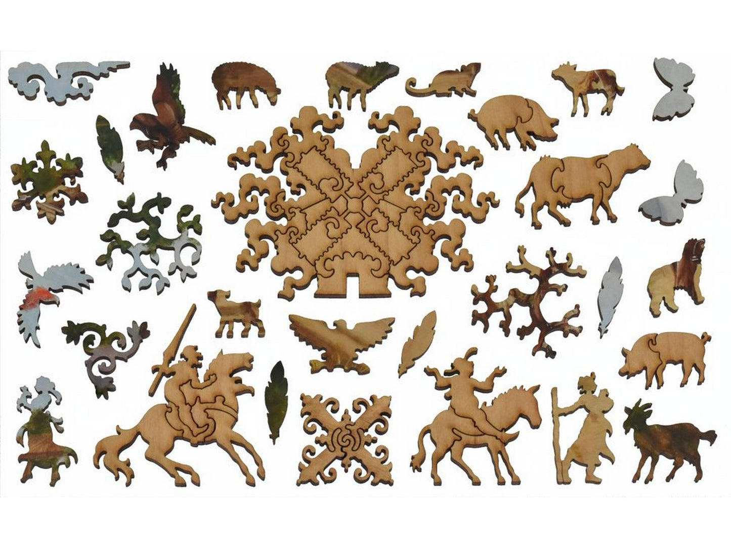 The whimsies that can be found in the puzzle, Don Quixote and Sancho Panza at a Crossroads.