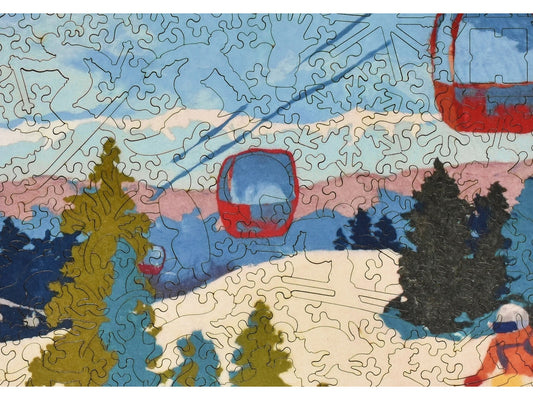 A closeup of the front of the puzzle, First Tracks, showing the detail in the pieces.