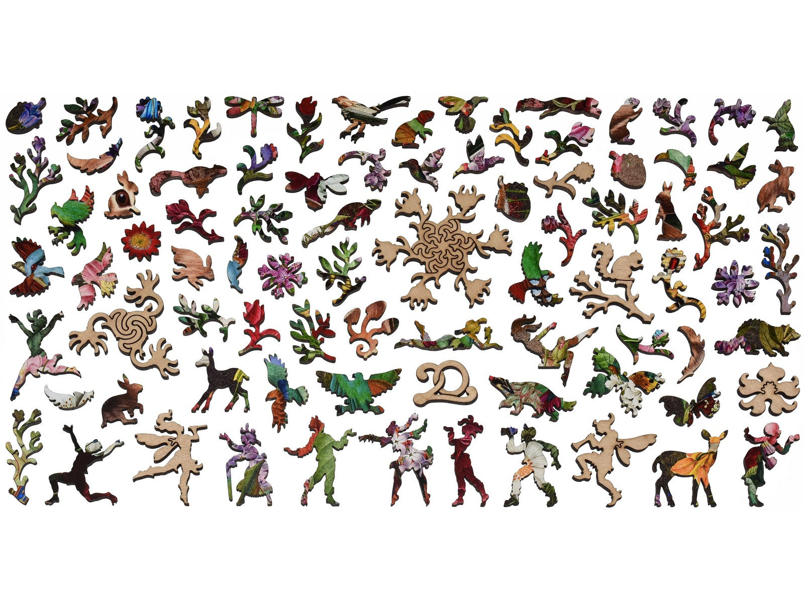 The whimsy pieces that can be found in the puzzle, Floral Frolic.