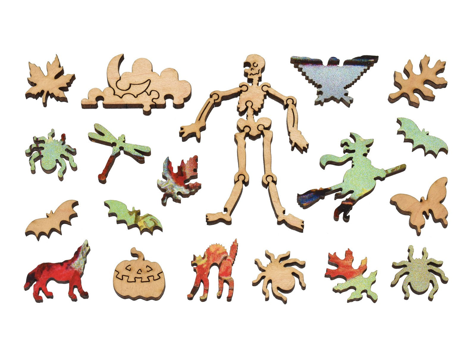 The whimsy pieces that can be found in the puzzle, Happy Halloween.