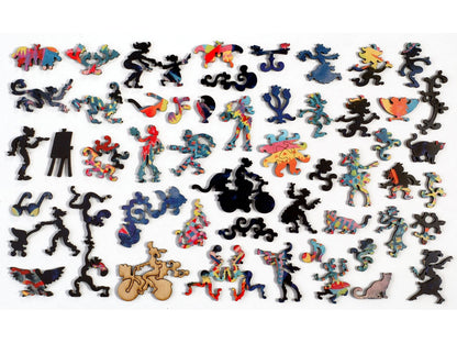 The whimsy pieces that can be found in the puzzle, Joseph Katz and His Coat of Many Colors.