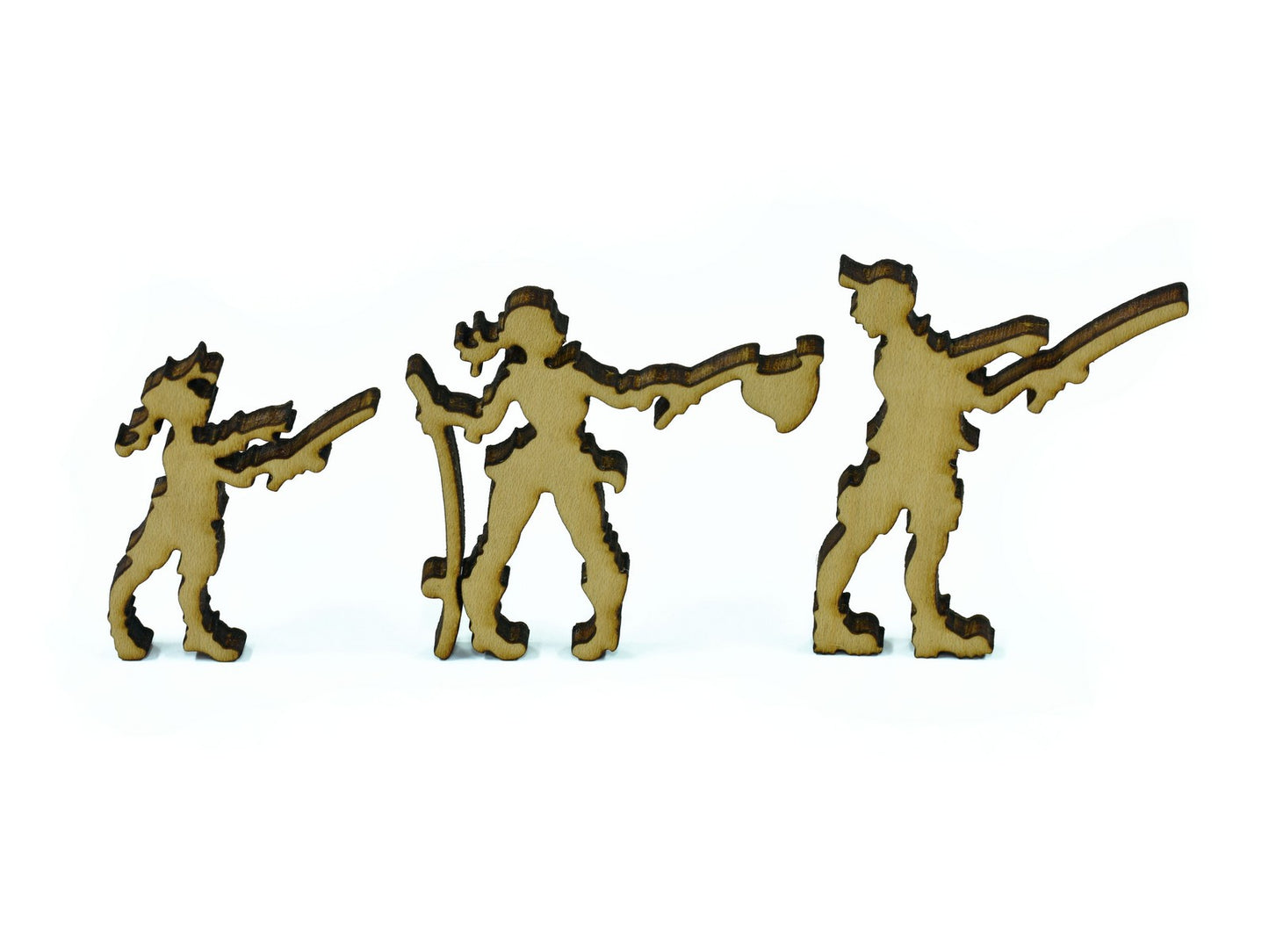 A closeup of pieces in the shape of people fishing.