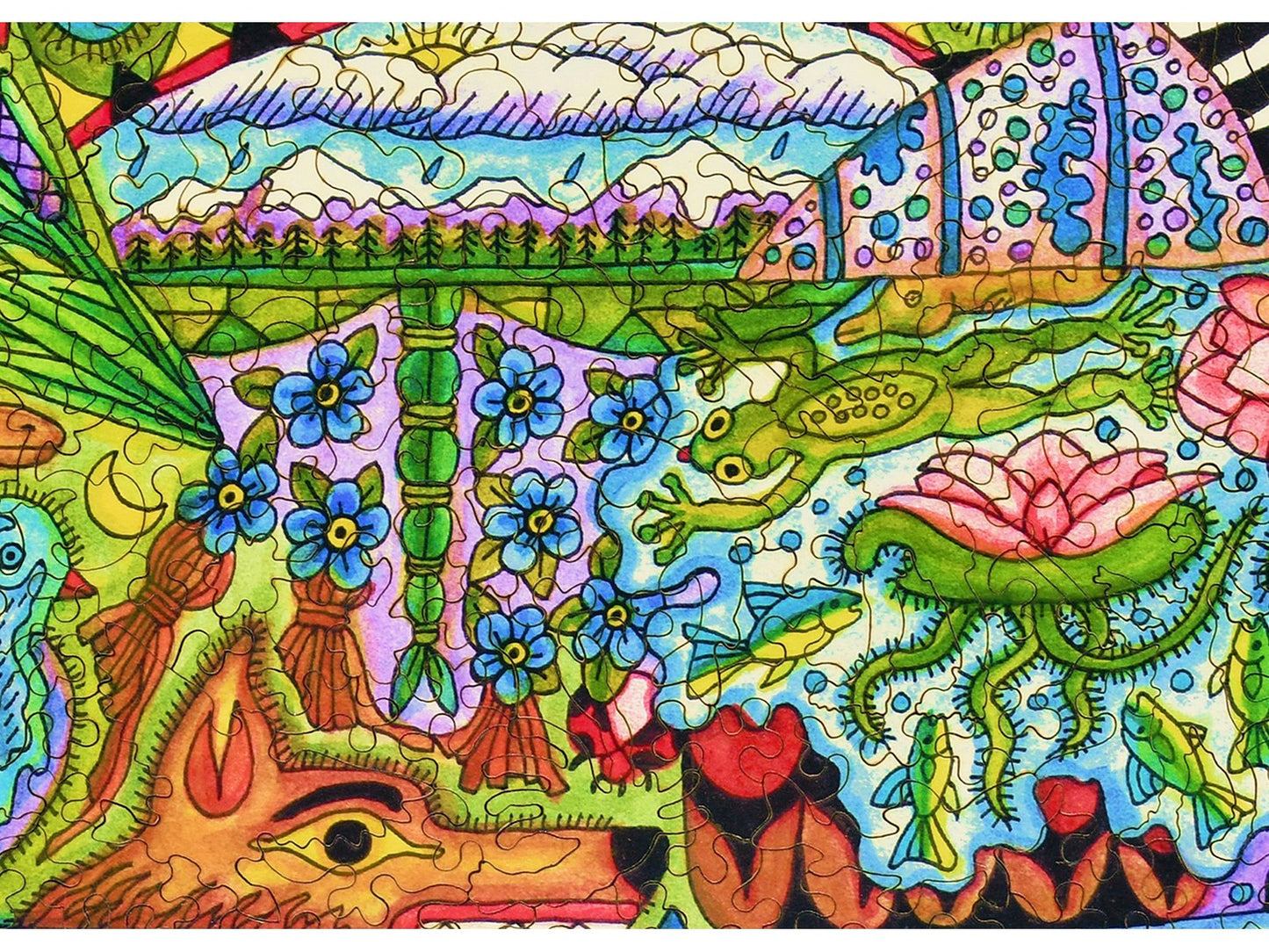 A closeup of the front of the puzzle, Loon, showing the detail in the pieces.