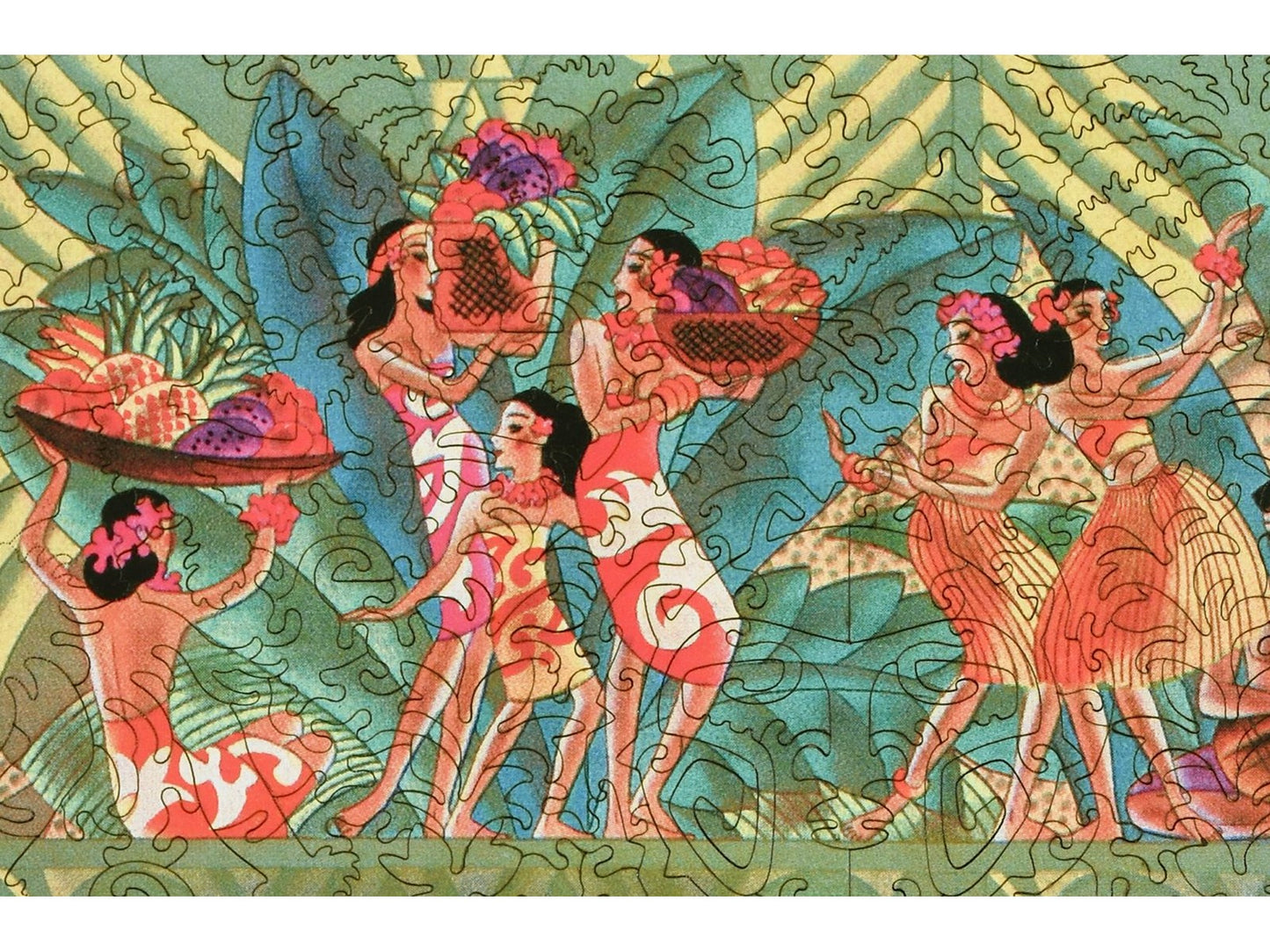 A closeup of the front of the puzzle, Matson Lines Hawaii, showing the detail in the pieces.