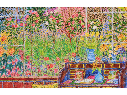 A closeup of the front of the puzzle, Monet's Studio at Giverny.