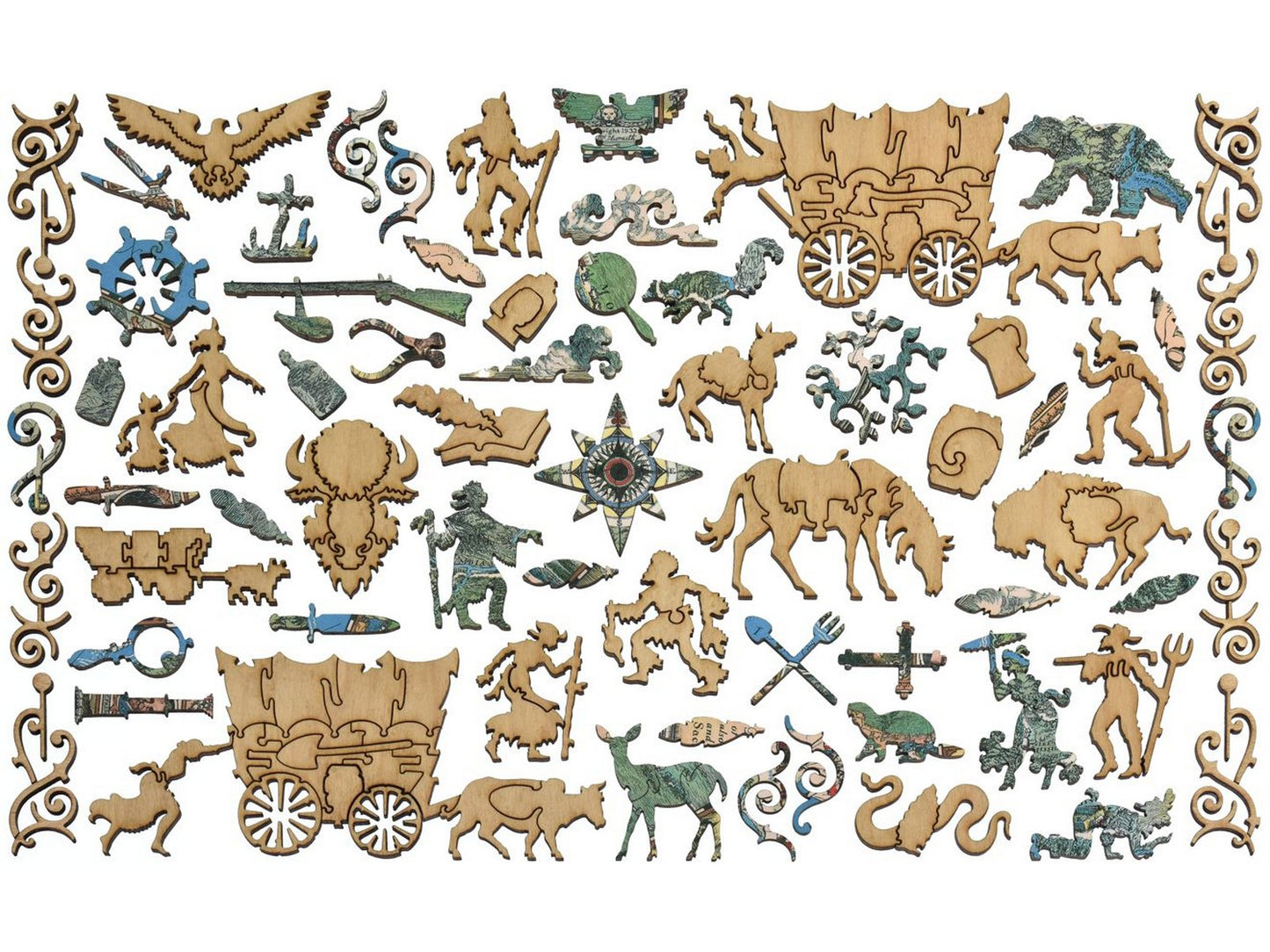 The whimsies that can be found in the puzzle, The Oregon Trail.