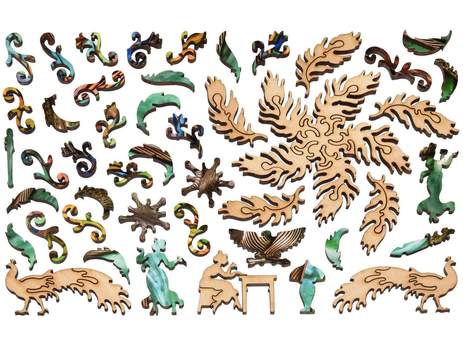 The whimsy pieces that can be found in the puzzle, Peacock Library Lamp.