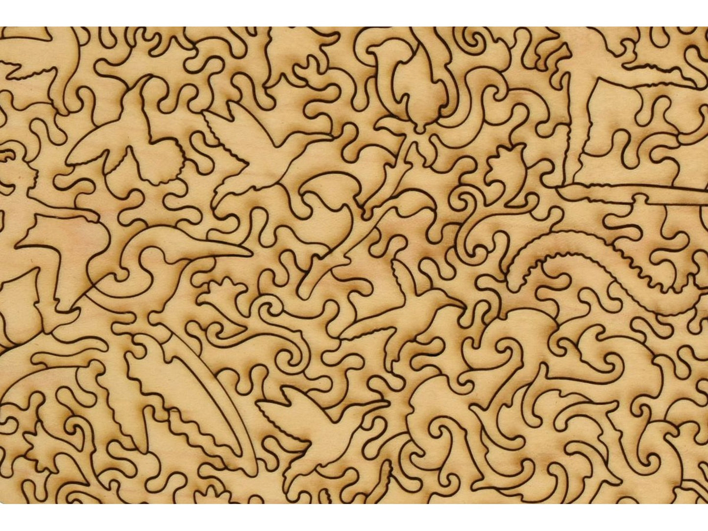 A closeup of the back of the puzzle, Pink Bouquet, showing the detail in the pieces.
