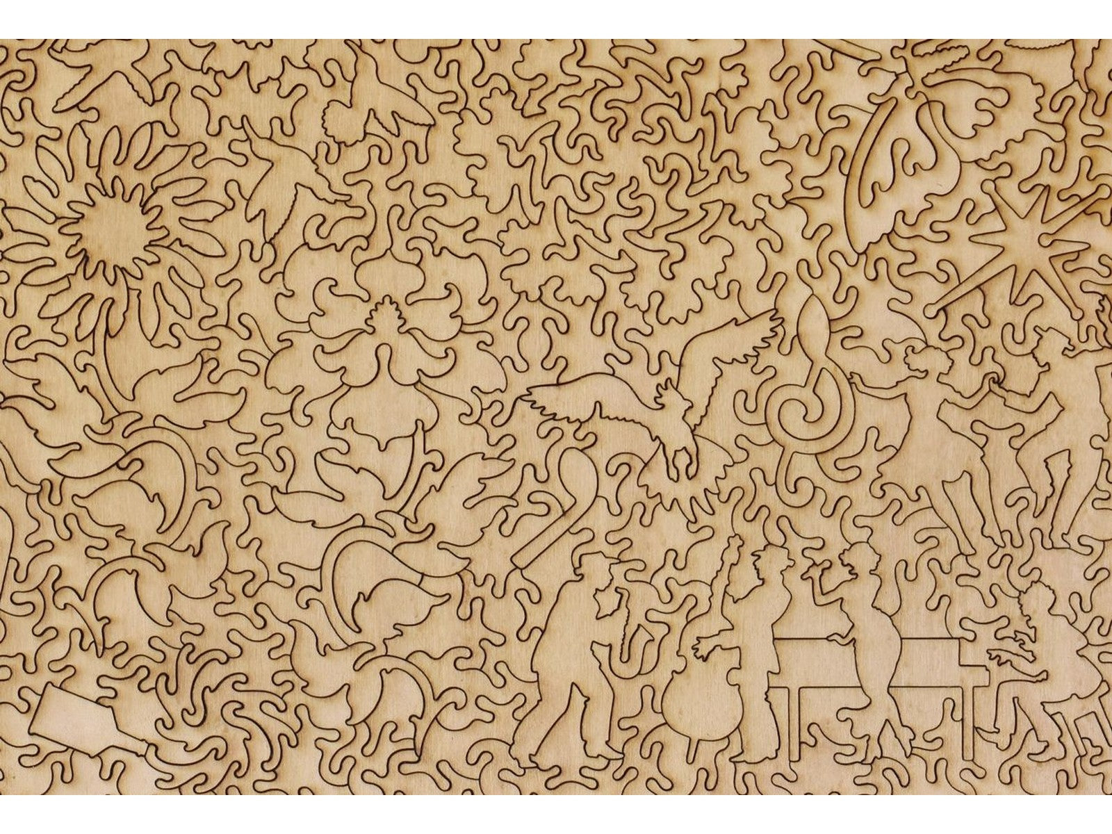 A closeup of the back of the puzzle, Pink Martini, showing the detail in the pieces.