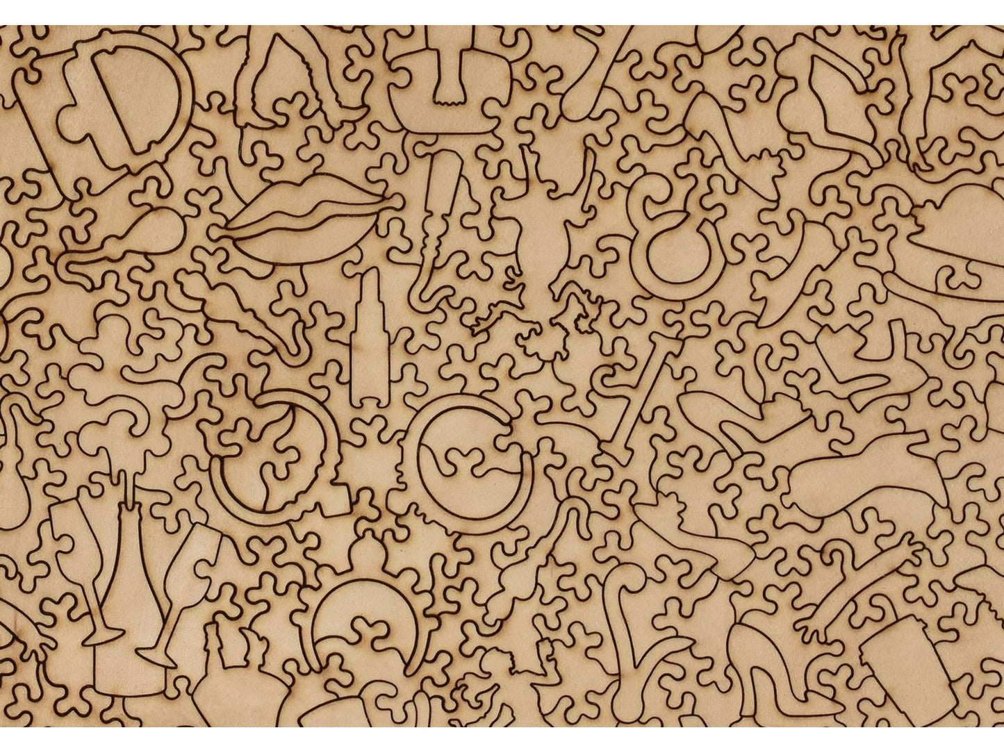 A closeup of the back of the puzzle, The Pursuit of Happiness, showing the detail in the pieces.