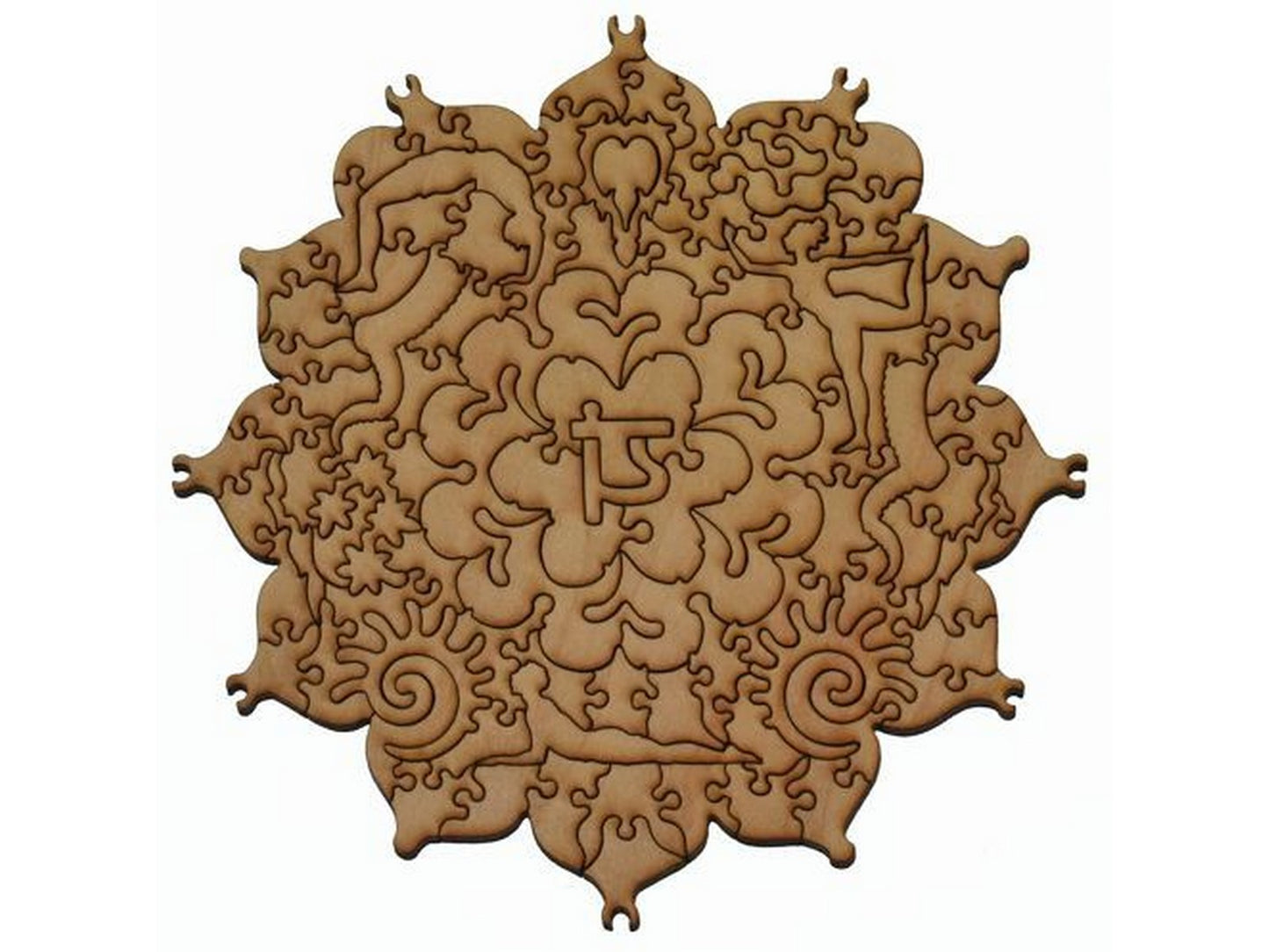 A closeup of the back of the puzzle, Seven Chakras, showing the detail in the pieces of the Kudu.