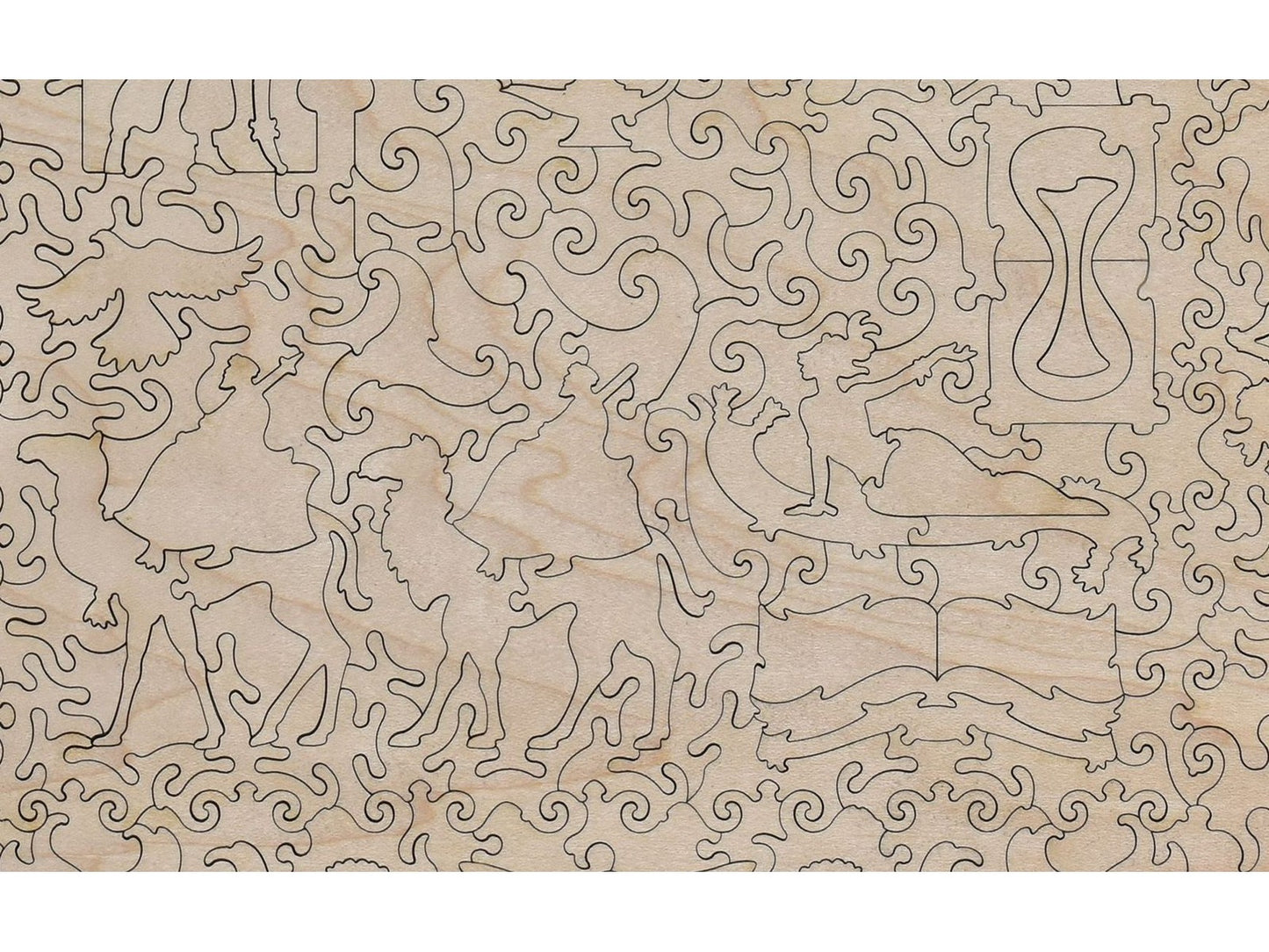 A closeup of the back of the puzzle, The Story of Scheherazade, showing the detail in the pieces.
