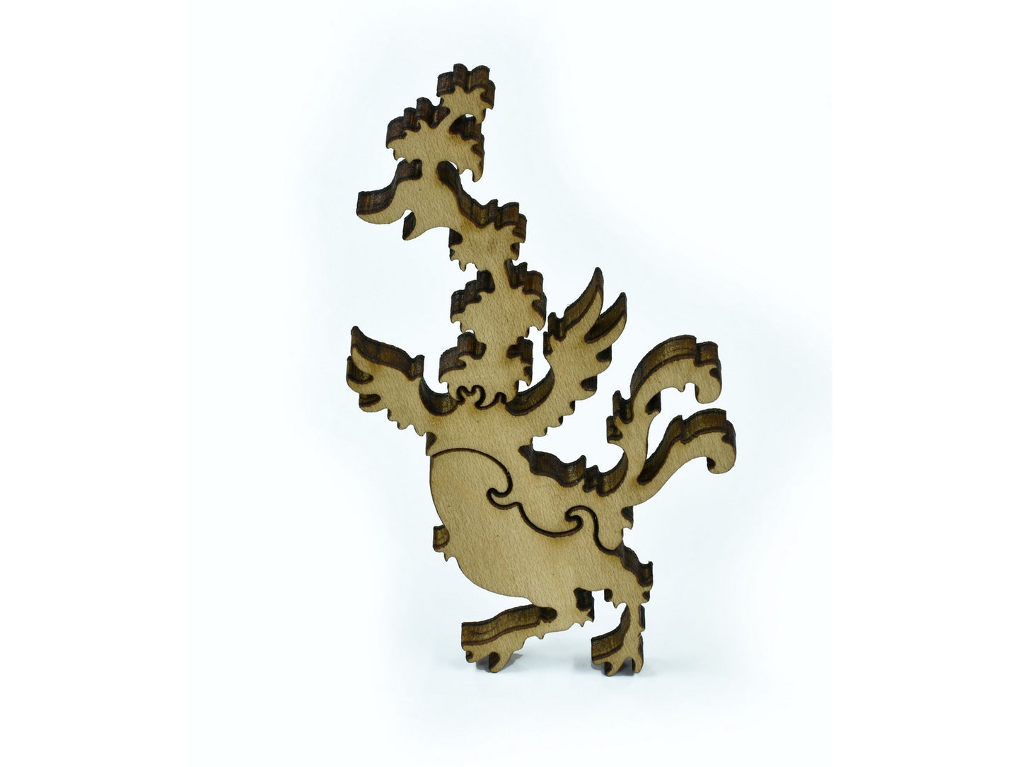 A closeup of pieces in the shape of a Dr. Suess bird.