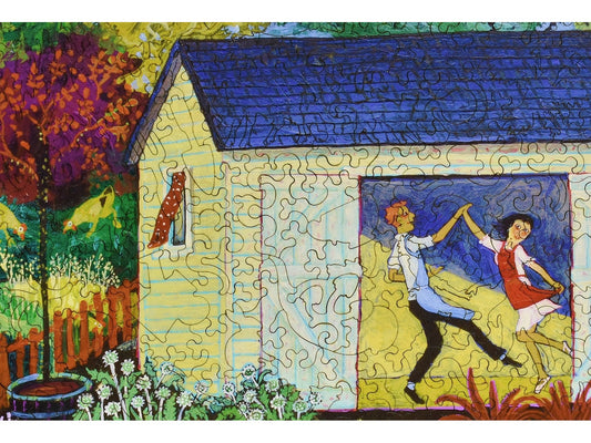 A closeup of the front of the puzzle, Tea Break, showing the detail in the pieces.