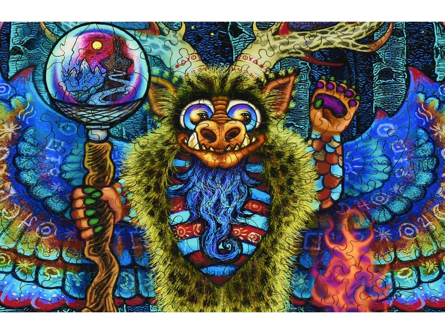 A closeup of the front of the puzzle, The Beast King, showing the detail in the pieces.