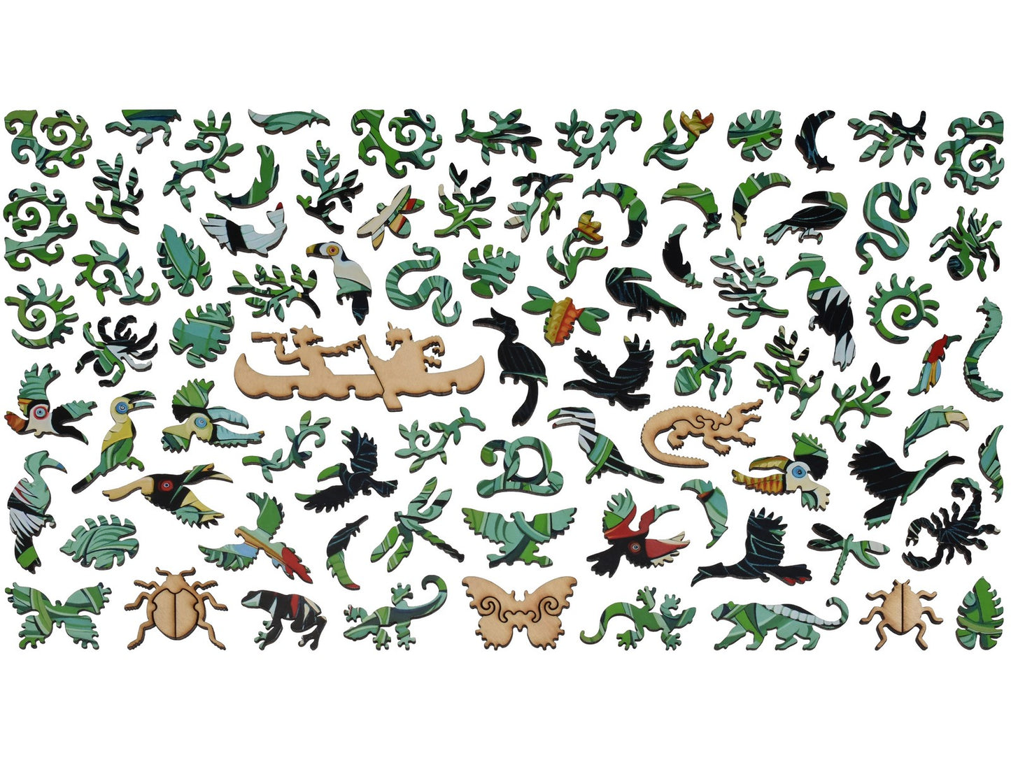 The whimsy pieces that can be found in the puzzle, Toucans and Hornbills.