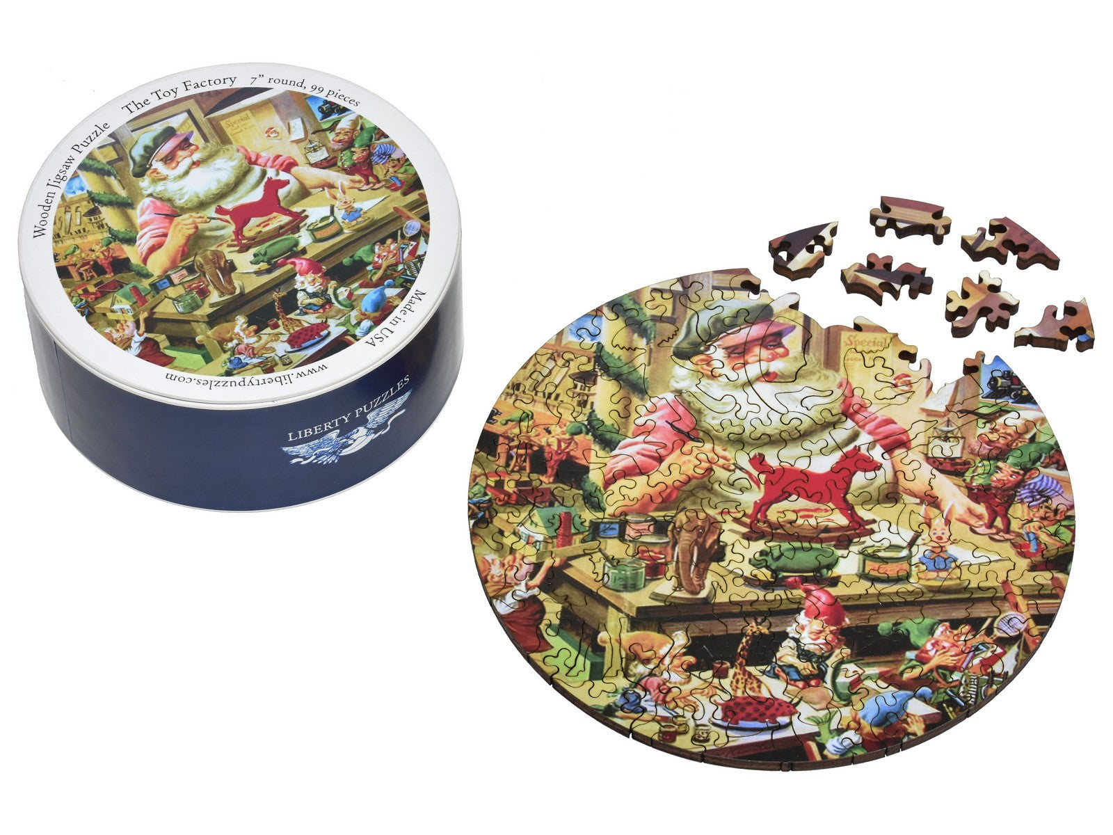 The puzzle, Toy Factory, along with the box that it goes in.