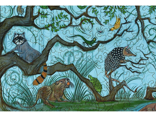 A closeup of the front of the puzzle, The Louisiana Tree of Life, showing the detail in the pieces.