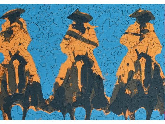 A closeup of the front of the puzzle, Vaqueros Andres, by Duke Beardsley.