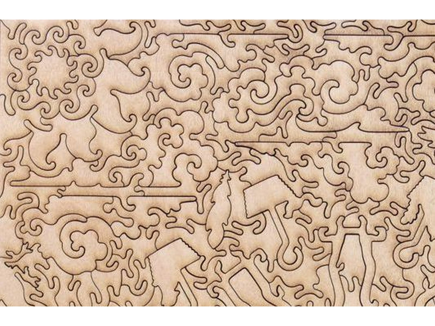 A second closeup of the back of the puzzle, Woodland Wheel, showing the detail in the pieces.
