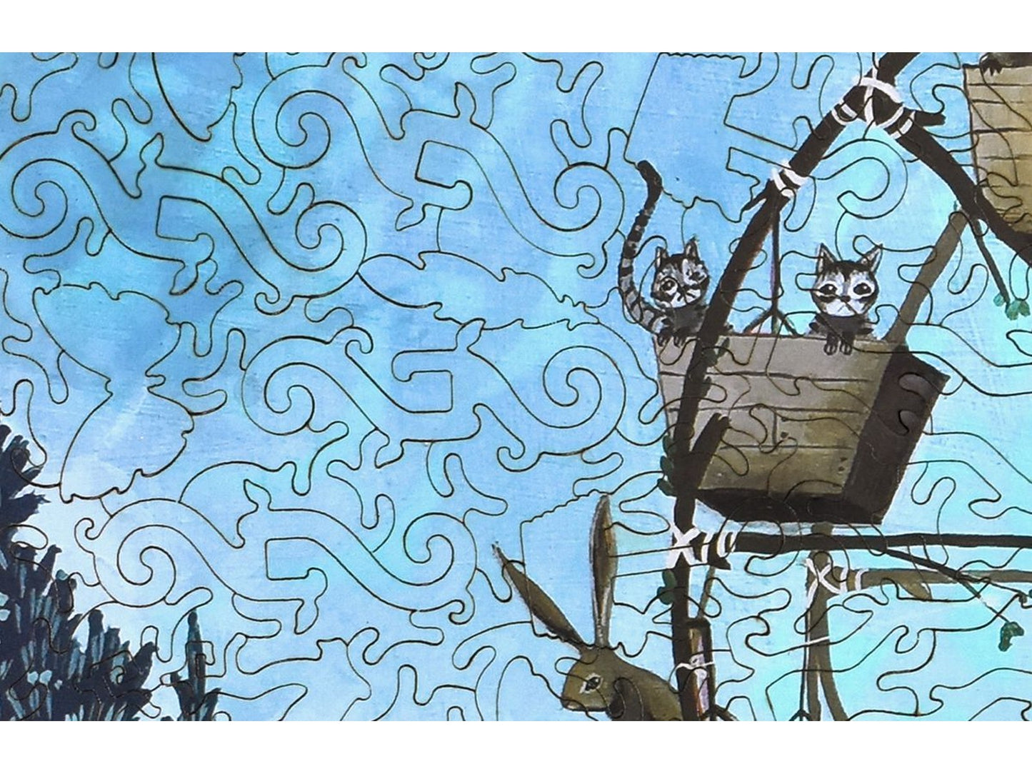 A closeup of the front of the puzzle, Woodland Wheel, showing the detail in the pieces.