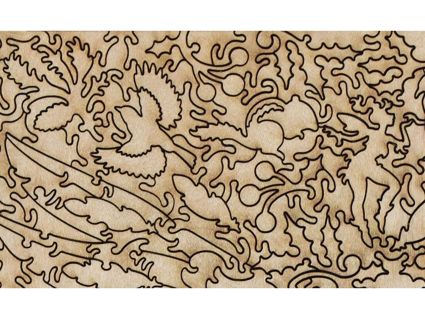 Second image for A closeup of the back of the puzzle, Woodpecker Owl and Thrush, showing the detail in the pieces.
