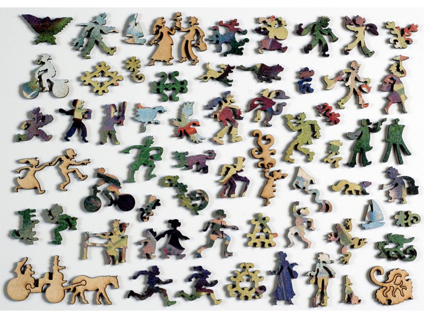 The whimsy pieces that can be found in the puzzle, A Sunday on La Grande Jatte.