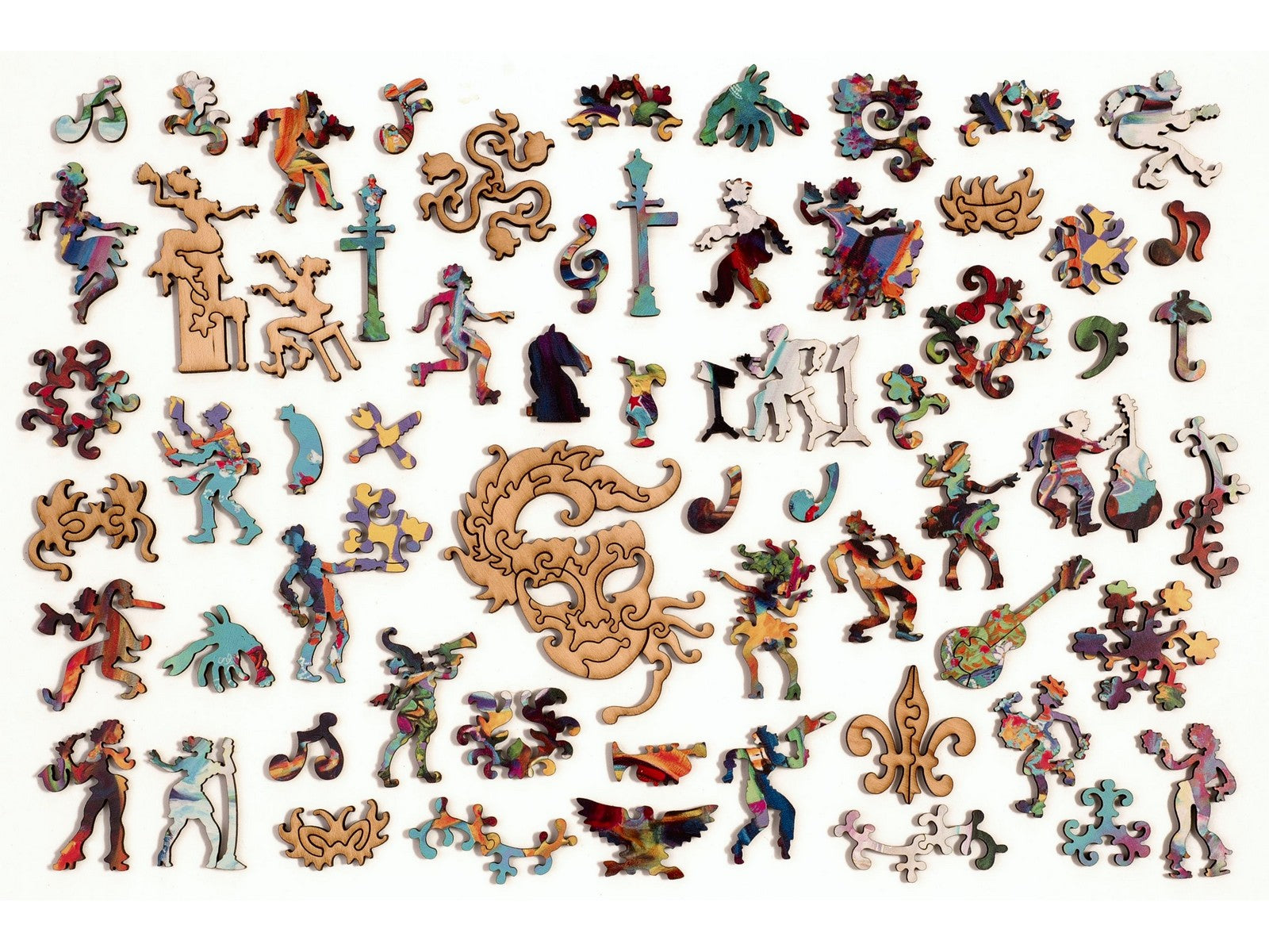 The whimsy pieces that can be found in the puzzle, All on a Mardi Gras Day.
