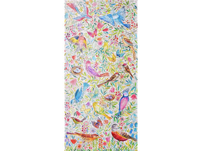 The front of the puzzle, Birds, Flowers and Eggs, which shows birds and flowers in pastel colors.