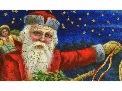 A closeup of the front of the puzzle, Christmas Greetings.