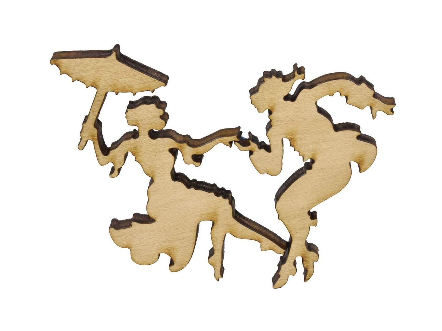 A closeup of pieces in the shape of a couple.