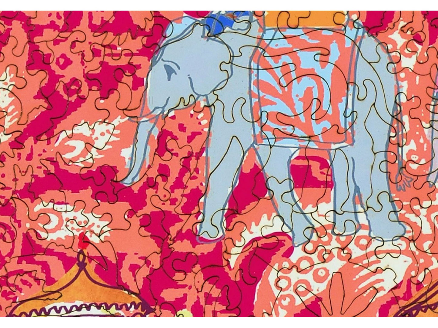 A closeup of the front of the puzzle, Elephants, showing the detail in the pieces.