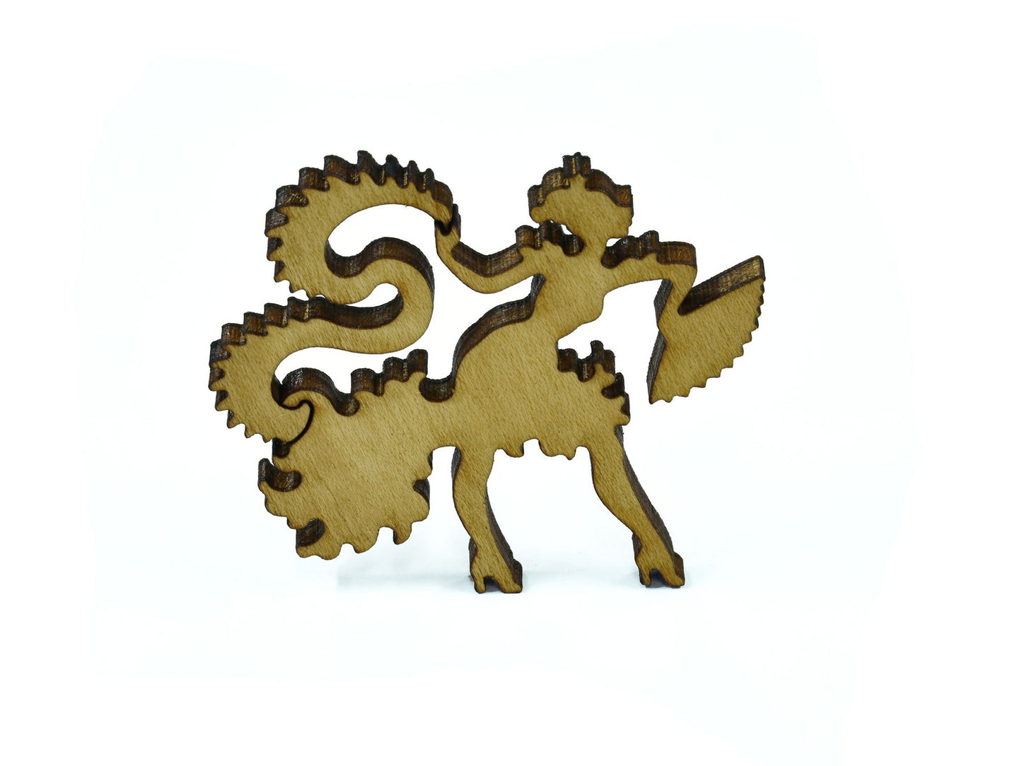 A closeup of pieces in the shape of a Flamenco Dancer.