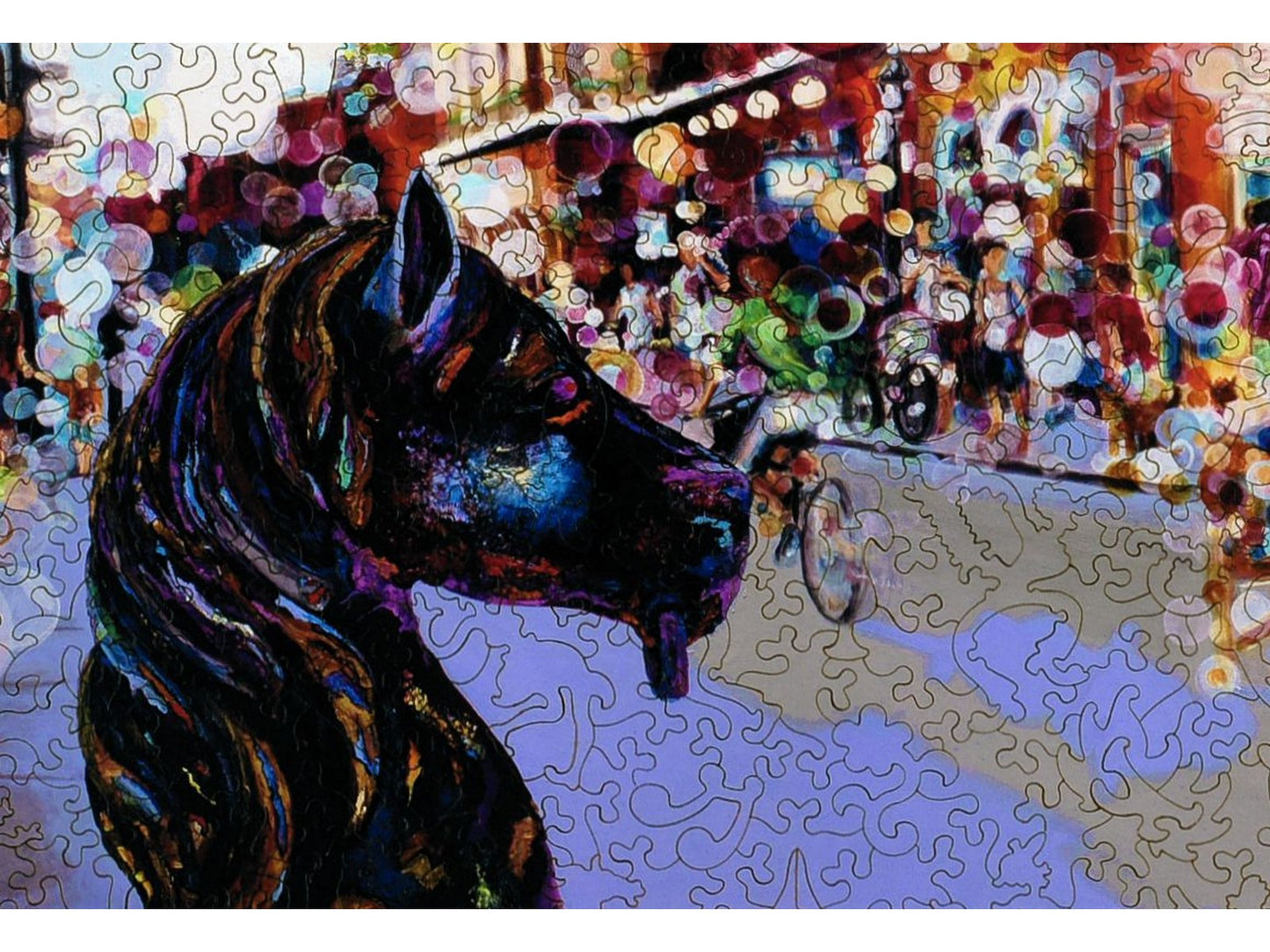 A closeup of the front of the puzzle, French Quarter Horse Post.