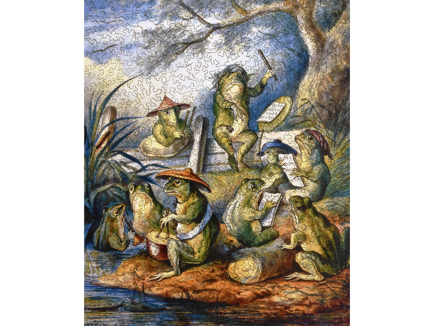 The front of the puzzle, Frog Concert, which shows a group of frogs playing instruments and singing.