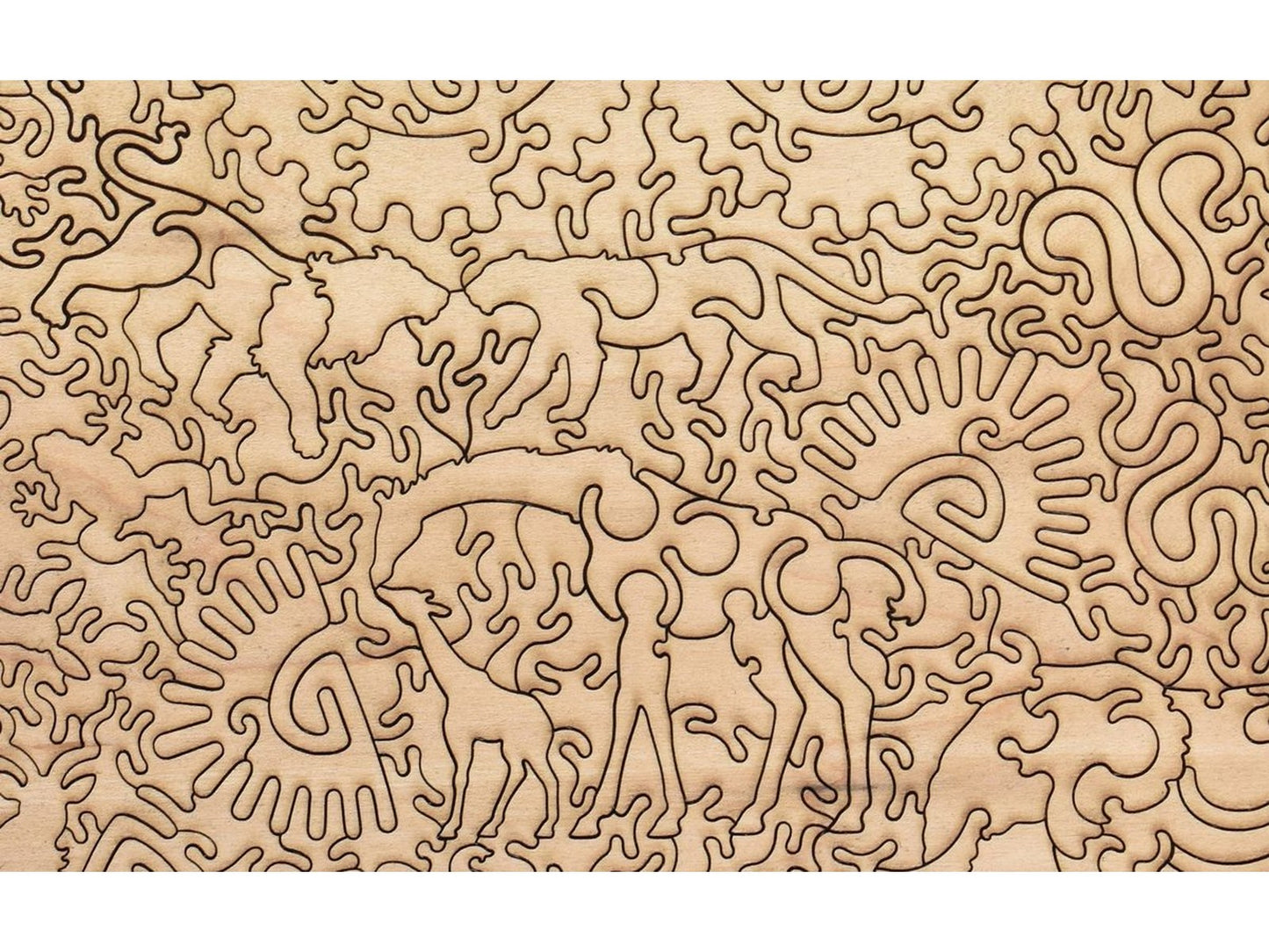 A closeup of the back of the puzzle, Lovers, showing the detail in the pieces.