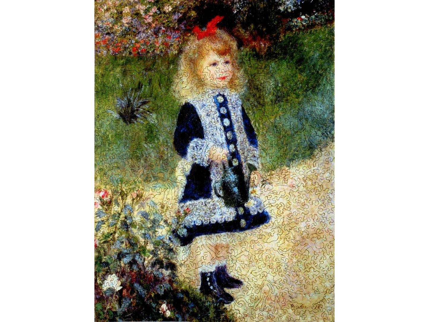The front of the puzzle, Girl with a Watering Can, which shows a young girl in a garden holding a watering can.