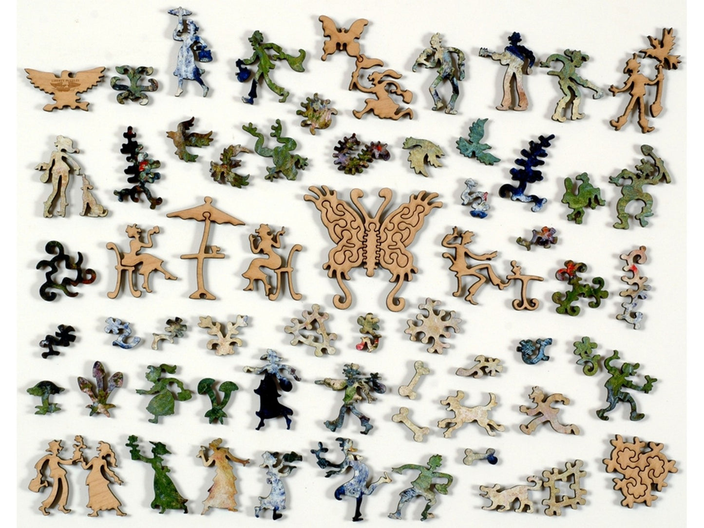 The whimsy pieces that can be found in the puzzle, Girl with a Watering Can.