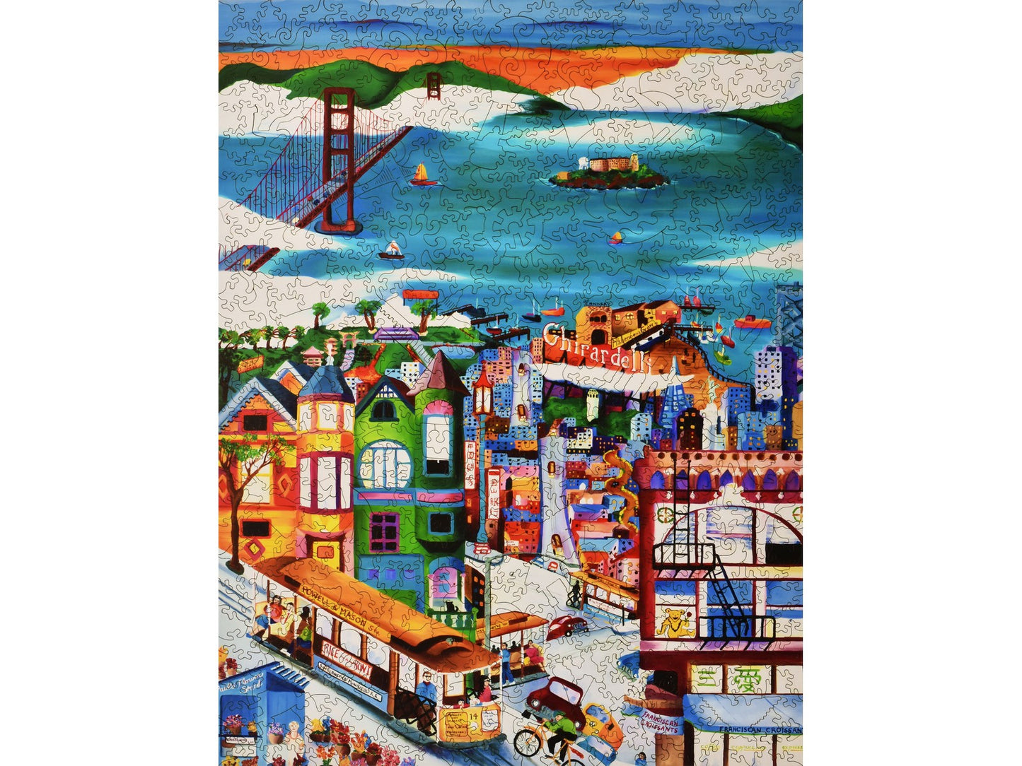 The front of the puzzle, Hills of San Francisco, which shows a city scene with the bay and bridge in the background.