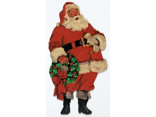 The front of the puzzle, Jolly Old St. Nick, which shows Santa Claus holding a holly wreath and smiling.