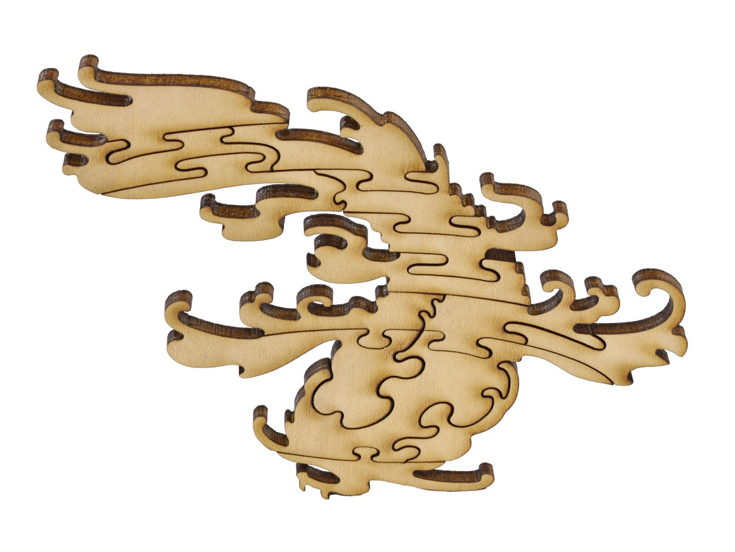 A closeup of pieces in the shape of a koi fish.