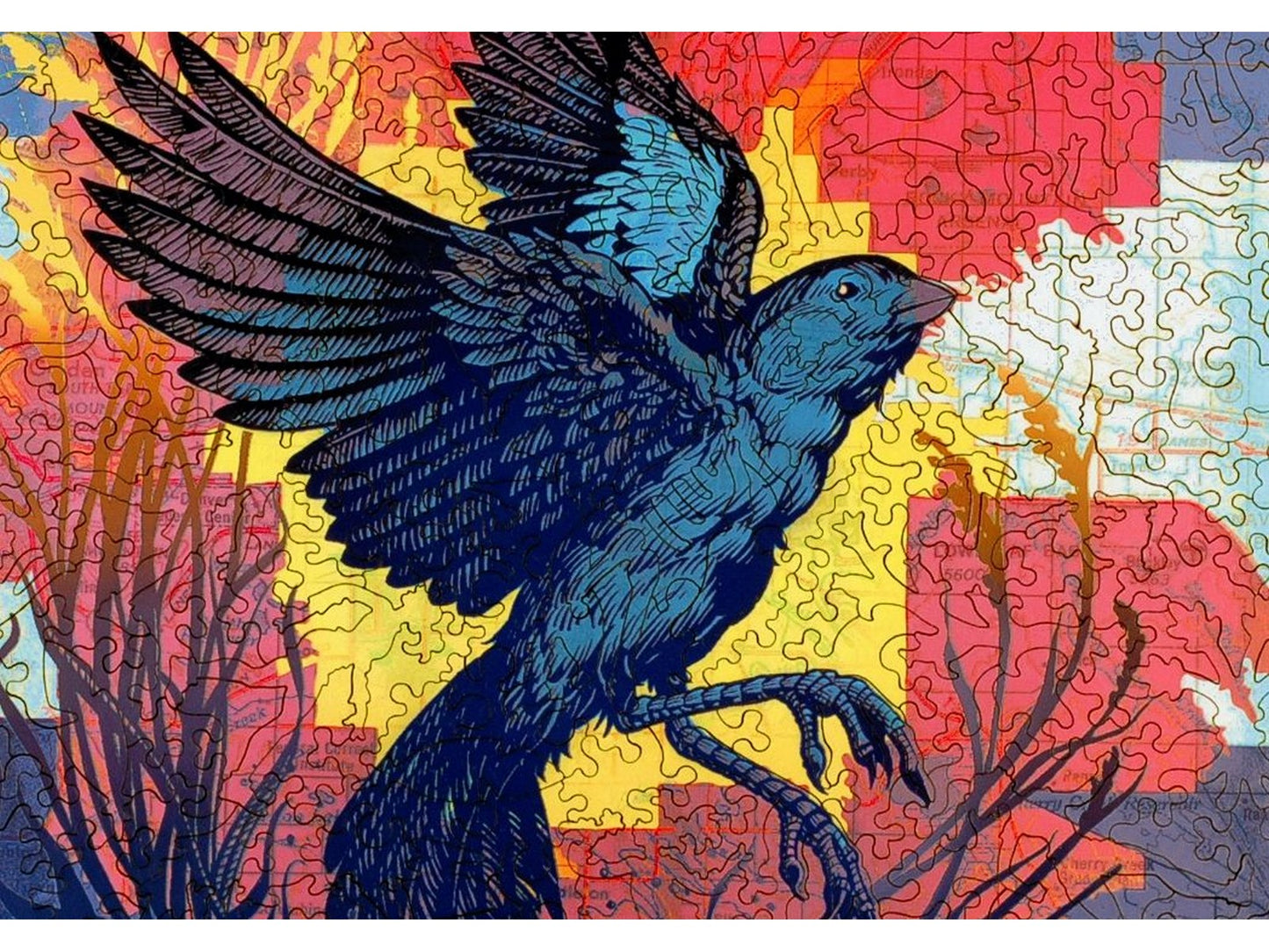 A closeup of the front of the puzzle, Lark Bunting.